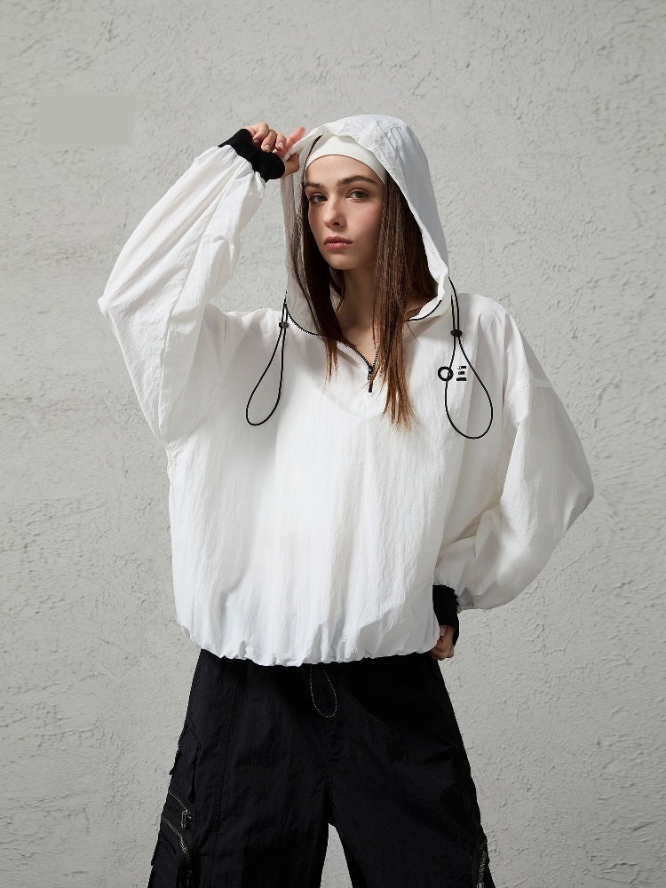 Minimalist Contrast Color Hooded Sun Protection Clothing