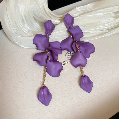 Pendientes colgantes de flores de tela con aguja de plata para mujer