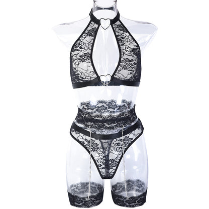 Conjunto de 5 piezas de ropa interior erótica de Europa y Estados Unidos con encaje Express Burst y exquisitas costuras de cadena.