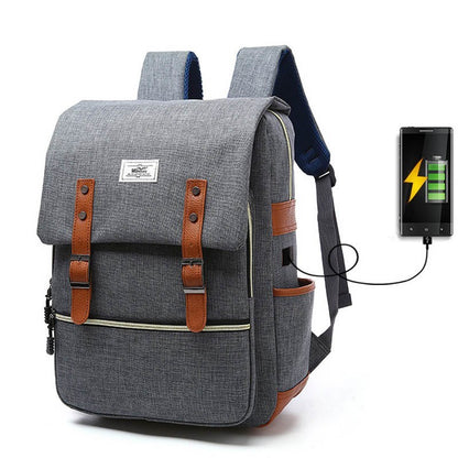 Vintage Männer Frauen Canvas Rucksäcke Schultaschen für Teenager Mädchen Laptop Rucksack mit USB-Lade Mode Reise 