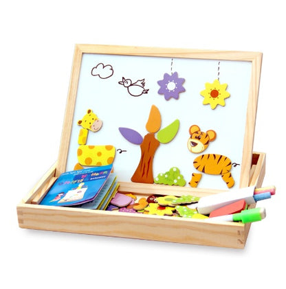 Rompecabezas magnético de madera para niños, caja de rompecabezas 3D con figuras de animales, tablero de dibujo y escritura, juguetes educativos de aprendizaje para niños. 