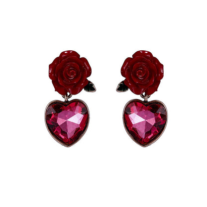 Exquisite Love Rose Ohrringe Mori Style Einfache Herzform
