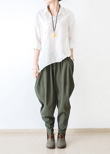 Pantalones de lino, pantalones harén para mujer 