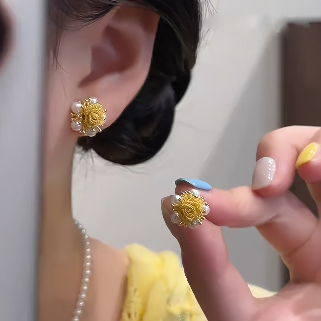 Flower-like Brocade Flower Beaded Tassel Earrings