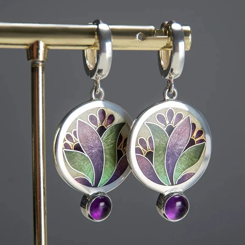Newandy Colorful Flower Pattern Drop Earrings Ladies Creative