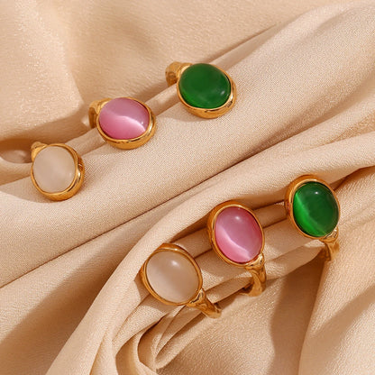 Ovales Naturstein-Armband, offen, unregelmäßig, grüner Achat, rosa Kristall, 18 Karat vergoldet, 316L Edelstahl, Armbänder für Frauen 