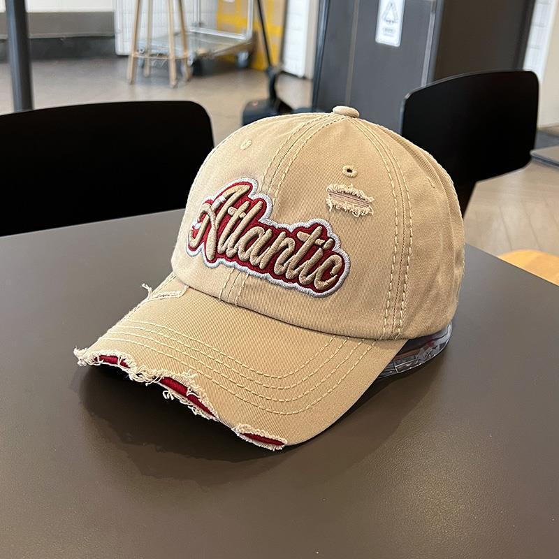 Cotton Retro Tattered Jeans Letter Embroidered Baseball Cap