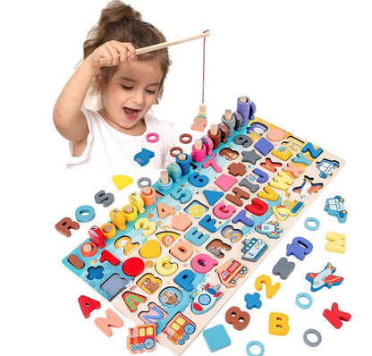 Juguetes educativos Montessori de madera para niños, tablero de matemáticas, pesca, juguetes Montessori educativos para niños de 1, 2 y 3 años. 