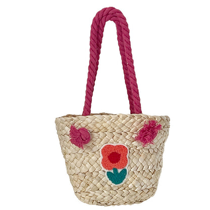 Bolso bandolera infantil de punto hecho a mano con paja