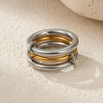 Anillo de acero inoxidable apilado con baño de oro de 18 quilates, joyería personalizada exagerada para la mano.