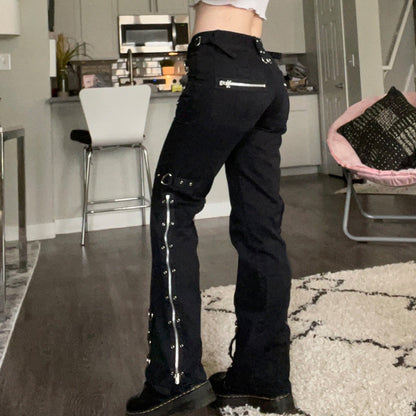 Pantalones rectos oscuros de cintura alta para mujer