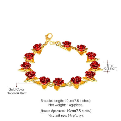 Pulsera U7 con rosas rojas y cadena para la muñeca, regalo para el Día de la Madre, joyería para bodas y damas de honor.