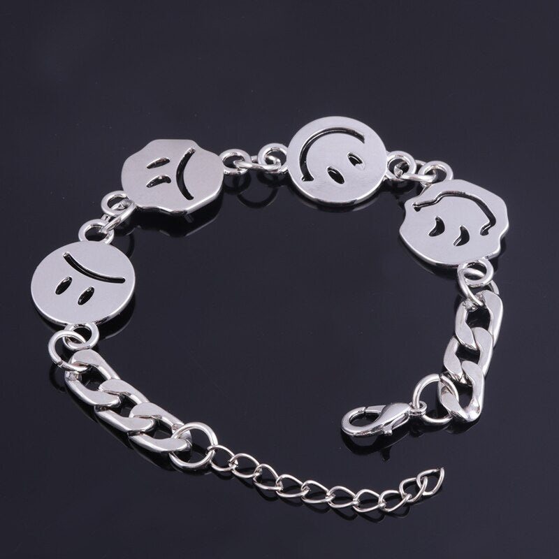 Fashion Happy Smiley Crying Face Charm Bracelet Hip Hop Thick Chain Bangle Bracelets for Women Men Jewelry Accessories