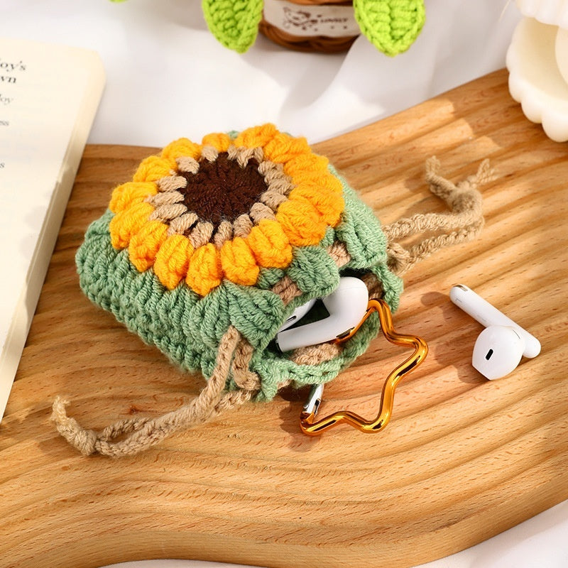 Wool Hand-woven Sunflower Earphone Bag Finished Pendant