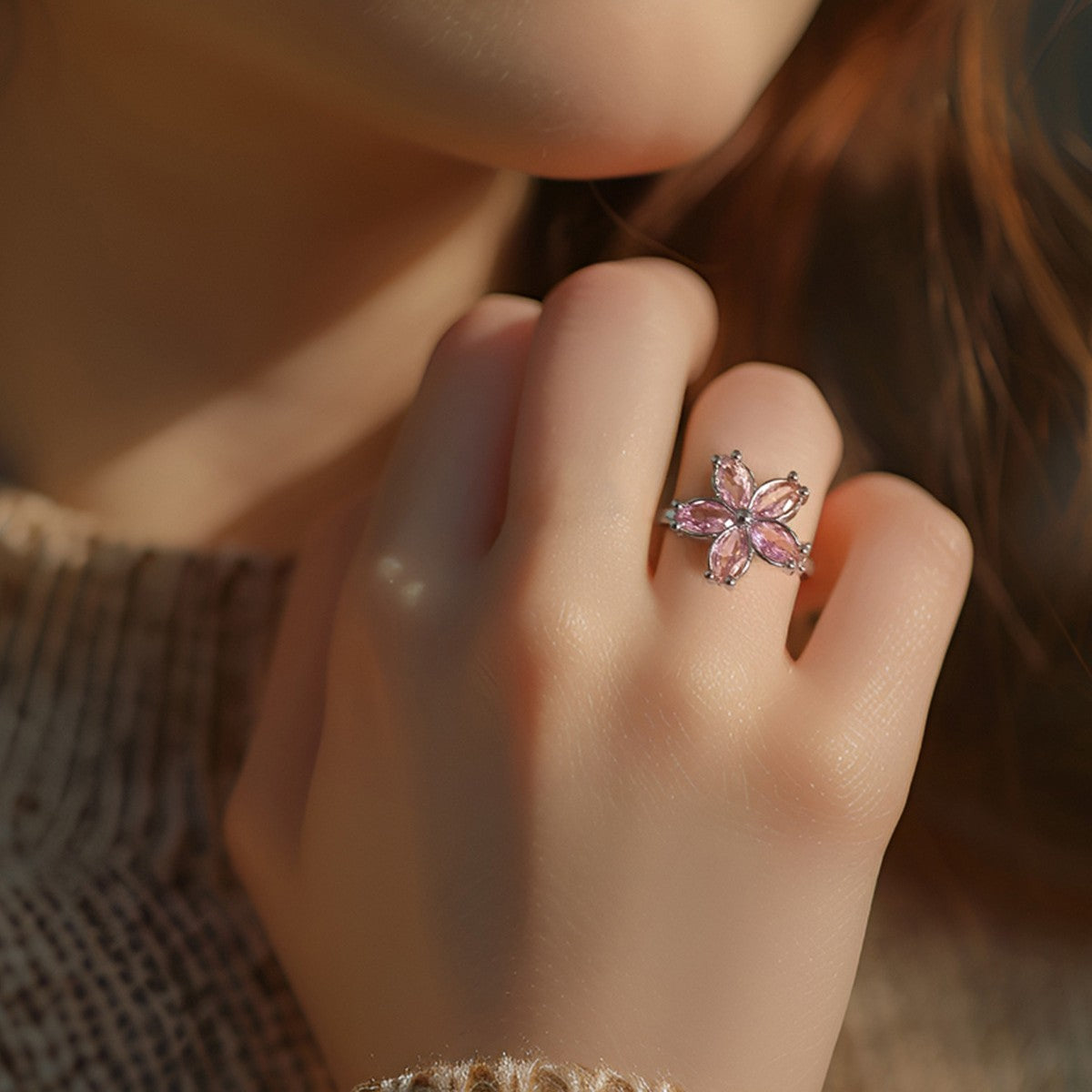 New Spinning Ring Female Cherry Zircon