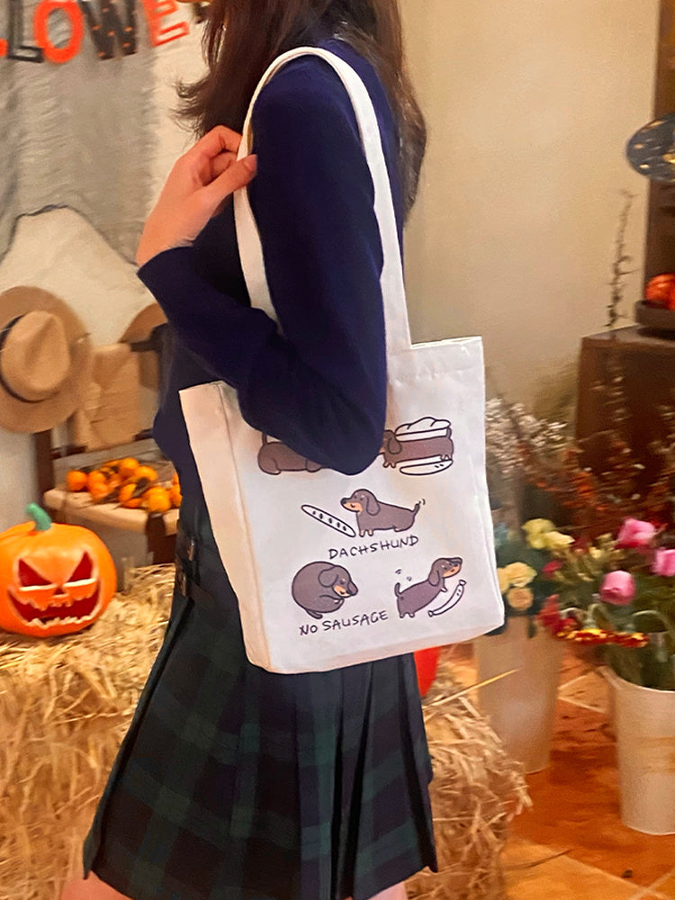 Women's Sausage Dog Canvas Bag One Shoulder Bag