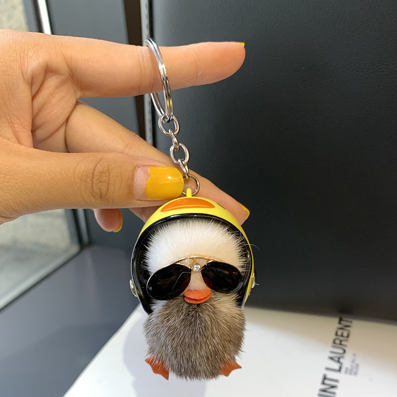 Mini Mink Hair Small Yellow Duck Car Key Ring Pendant Cute Plush Schoolbag Pendant Gift