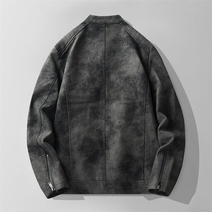Herren Fleece-gefütterte Slim Fit Hübsche Motorradbekleidung Stehkragen Lederjacke
