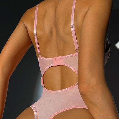 Nueva lencería erótica sexy transparente con encaje Love Love sin espalda que moldea el cuerpo