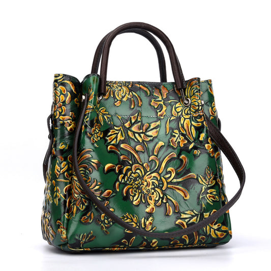 Cowhide Three-dimensional Embossed Women's Messenger Bag
