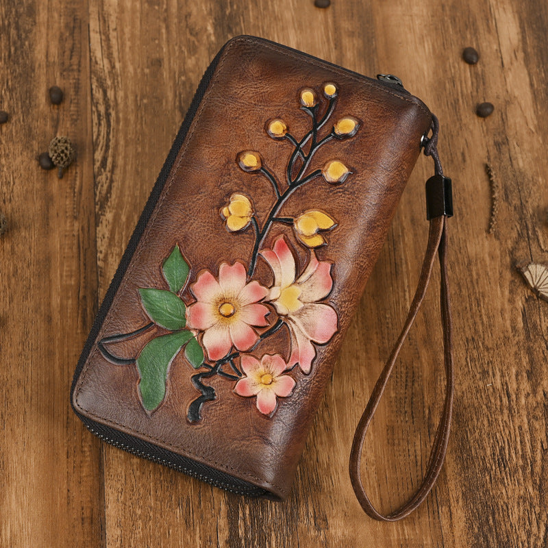 Leather Double Zipper Long Wallet