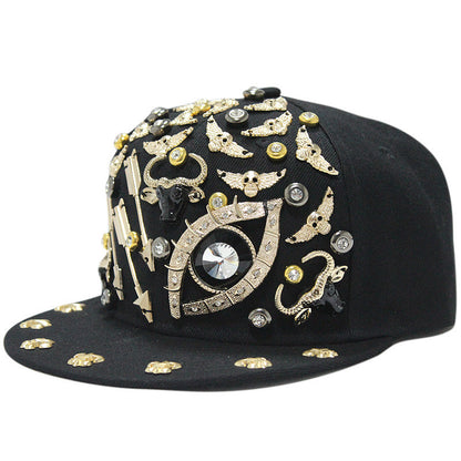 Sombrero estilo Harajuku europeo y americano con remaches de calavera cruzada