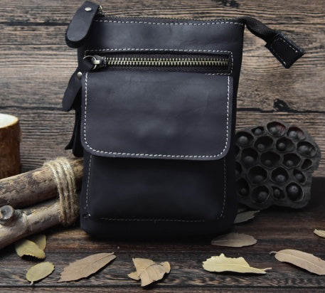 Crazy Horse Leather Men's Handmade Waist Bag Crossbody