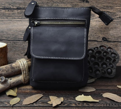 Crazy Horse Leather Men's Handmade Waist Bag Crossbody