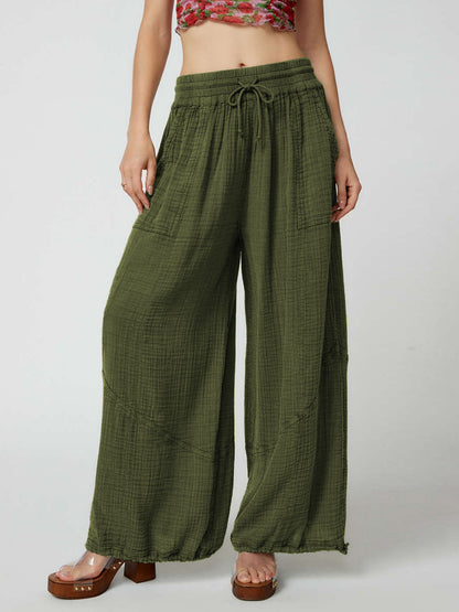 Pantalones anchos y sueltos para mujer, leggings con cordón