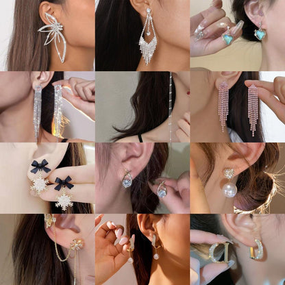 Pendientes de diamantes de imitación con borlas de flores y mariposas