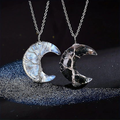 Collar de cristal con alambre de cobre y metal con árbol de la suerte y piedra sinuosa
