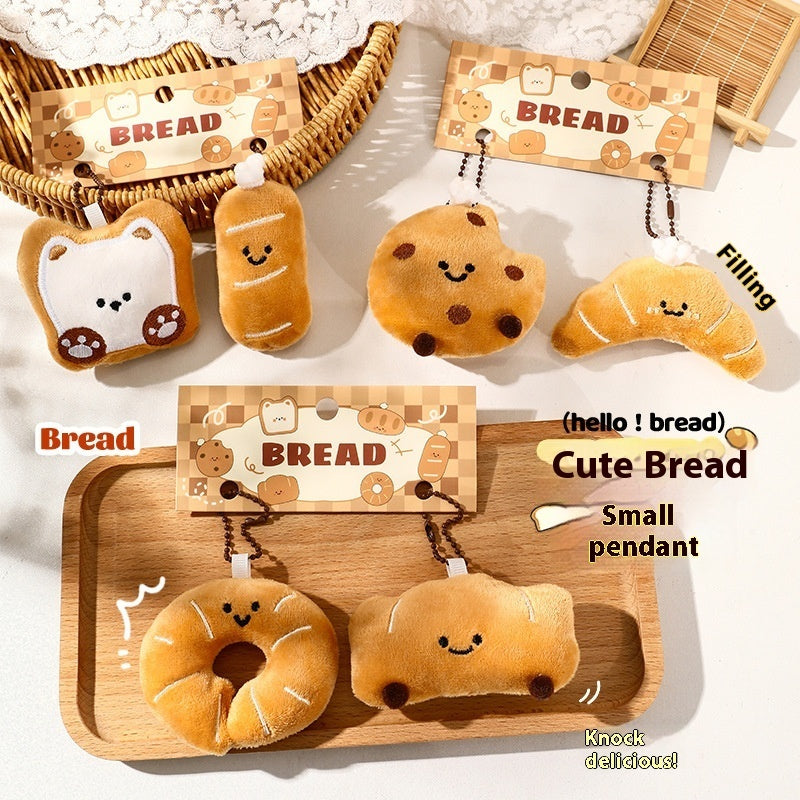 Cute Bread Match Car Keychain Pendant Small Gift Plush Doll Schoolbag Pendant Chain