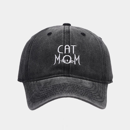 Gorra de béisbol lavada con bordado de letras "Cat Mom" ​​para hombre y mujer