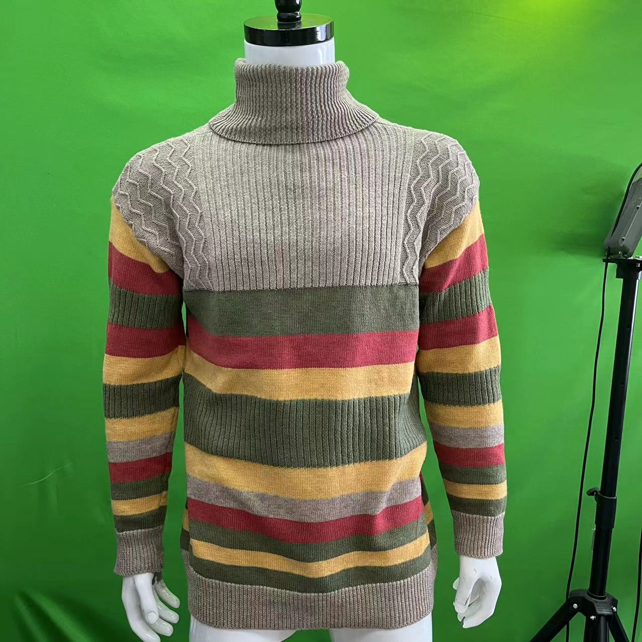 Men's Turtleneck Lapel Color Matching Knitted Sweater