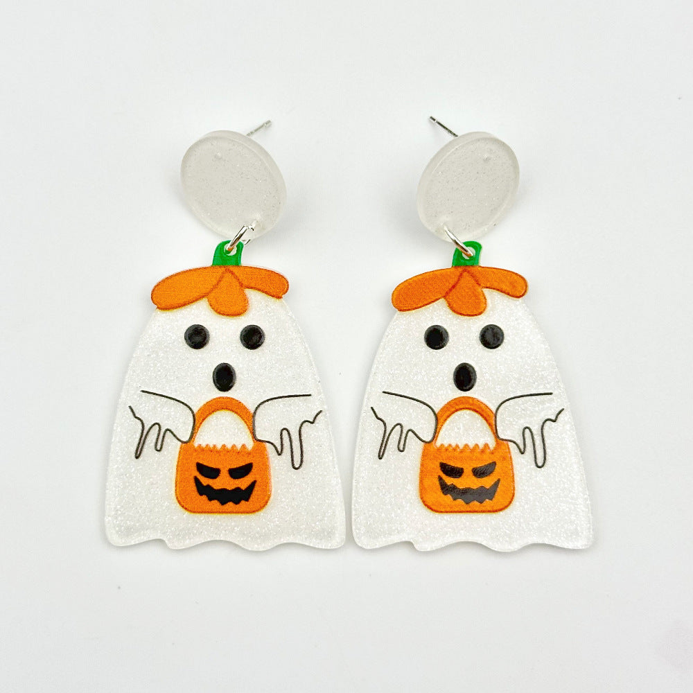 Halloween Day Ornament Colorful Ghost Eyes Funny Acrylic Earrings For Women