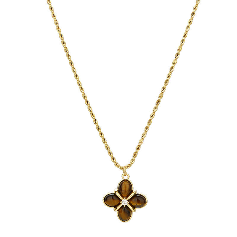 Collar de acero y titanio con ojo de tigre natural estilo retro de Maillard
