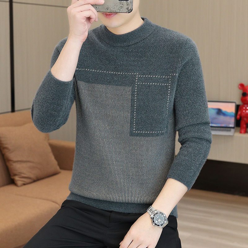 Men's Half-high Collar Sweater Autumn And Winter Mink Fur Thickened Mid Collar Warm