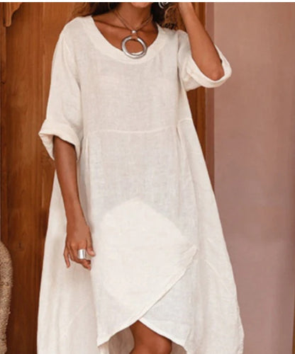 Vestido largo holgado informal de verano con bolsillos y cuello alto para mujer, estilo retro