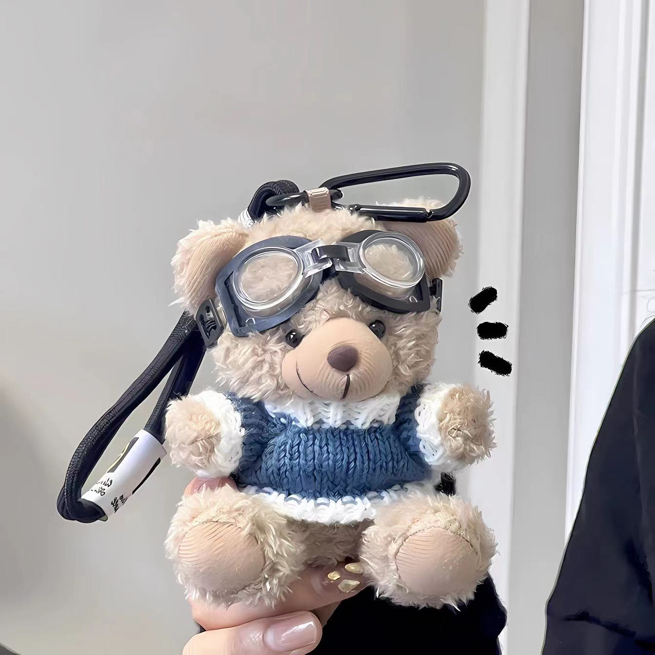 Cartoon Pilot Plush Bear Pendant Keychain