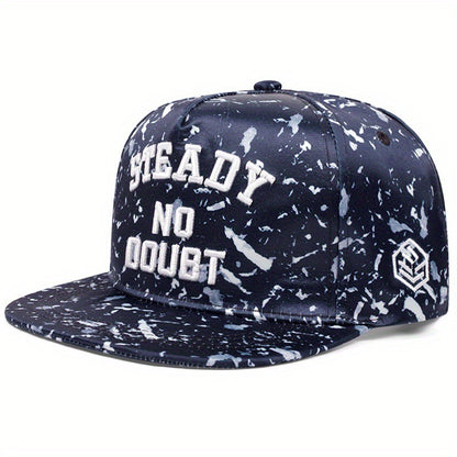 Gorra de hip hop con visera plana, letras bordadas en camuflaje