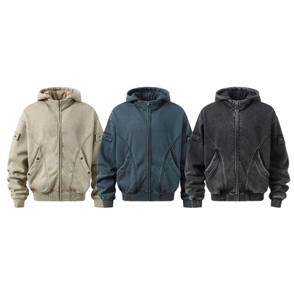 Sudadera polar con capucha y lavado estilo retro americano para hombre
