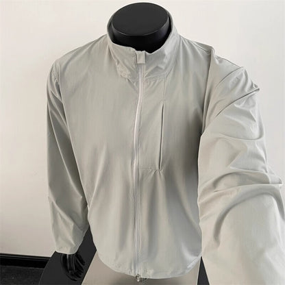 Eisempfindlicher, schnelltrocknender, dünner Outdoor-Kurzsport-Stehkragenjacke-Sonnenschutzmantel