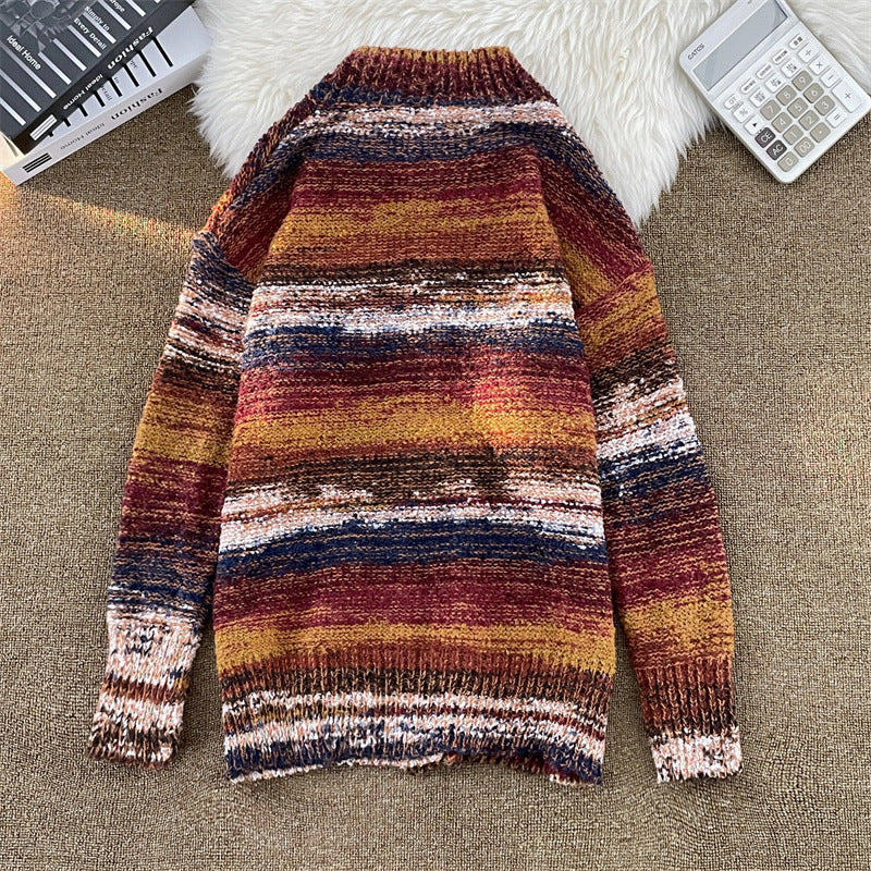 Blue Gradient Cardigan Sweater Men's Loose