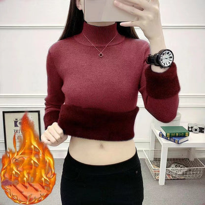 Suéter de invierno con cuello de tortuga para mujer, elegante, grueso y cálido, jersey de punto básico suelto para mujer