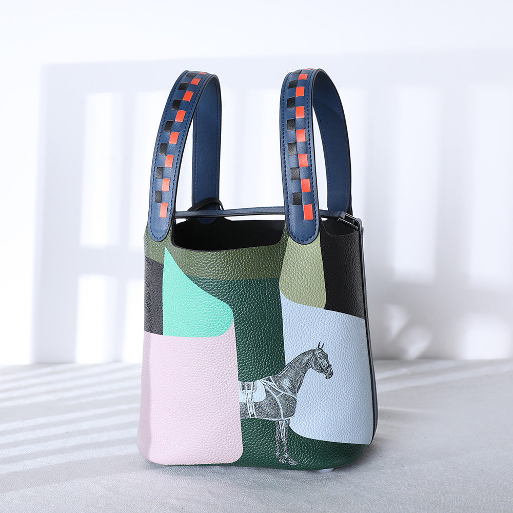 Cowhide Leather Bucket Bag