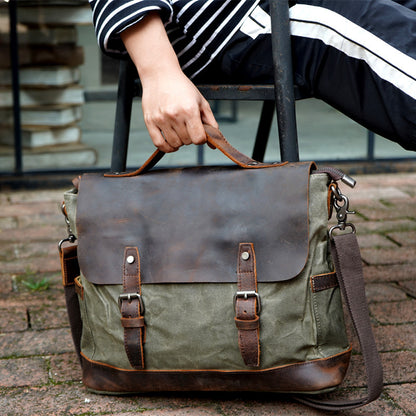 Pferdeleder Diagonale Handtasche Aktentasche Leinwand Eine Schulter