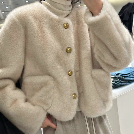 Integrated Artificial Mink Fur Short Coat