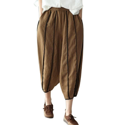 Sommerliche, dünn gestreifte Cropped-Hose aus Baumwolle und Leinen für Damen