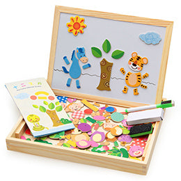 Rompecabezas magnético de madera para niños, caja de rompecabezas 3D con figuras de animales, tablero de dibujo y escritura, juguetes educativos de aprendizaje para niños. 