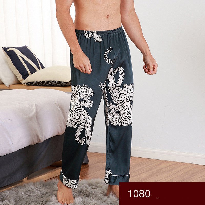 Men sleepwear Bottoms Silk Pajamas Print Long Sleep Pants - BAGMODA